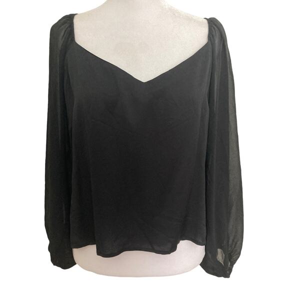 Zara Y2k Blouse size M Black Sheer Long Sleeves V-Neck Puff - Picture 1 of 8